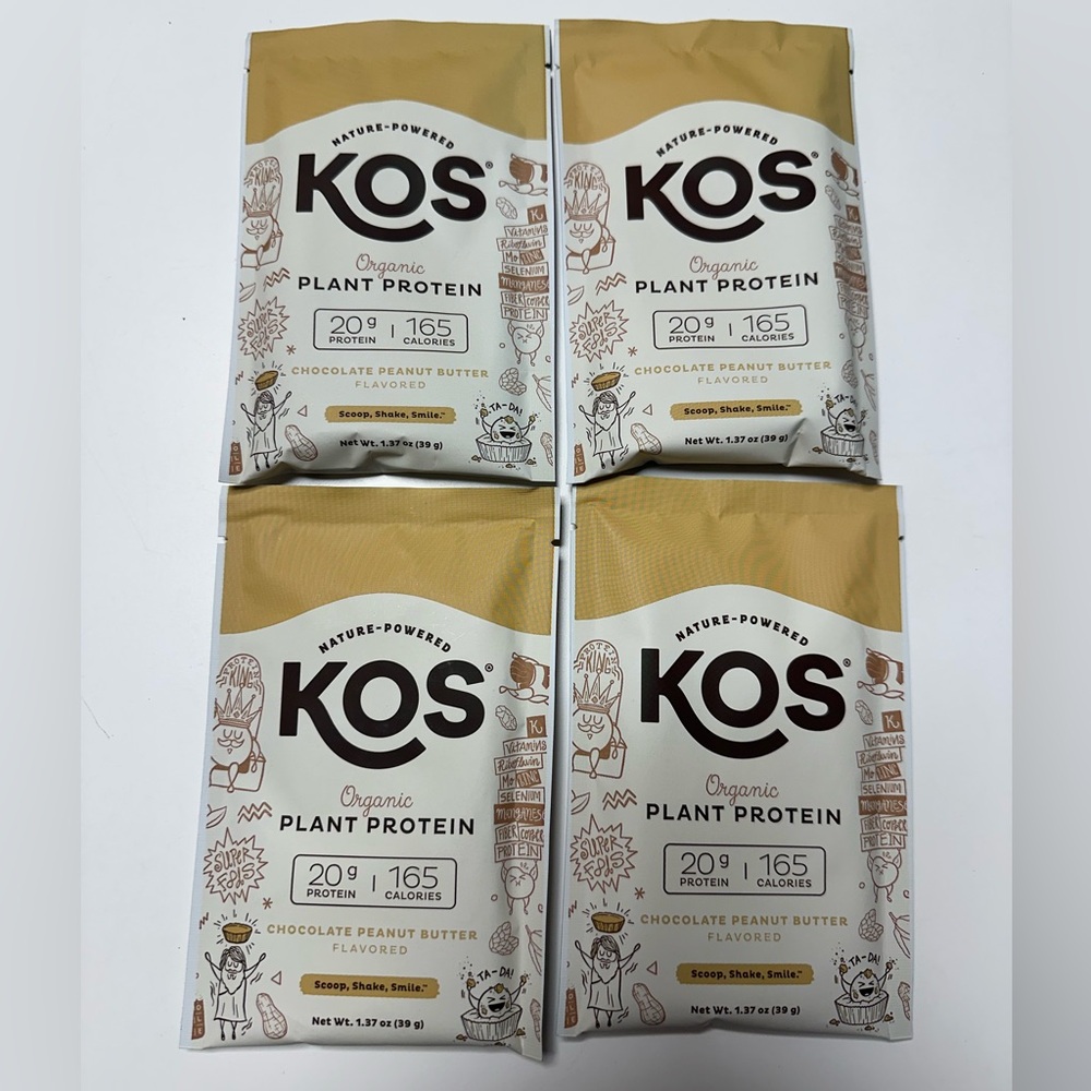 4x On The Go Servings KOS Organic Plant 20g Protein - Chocolate Peanut Butter